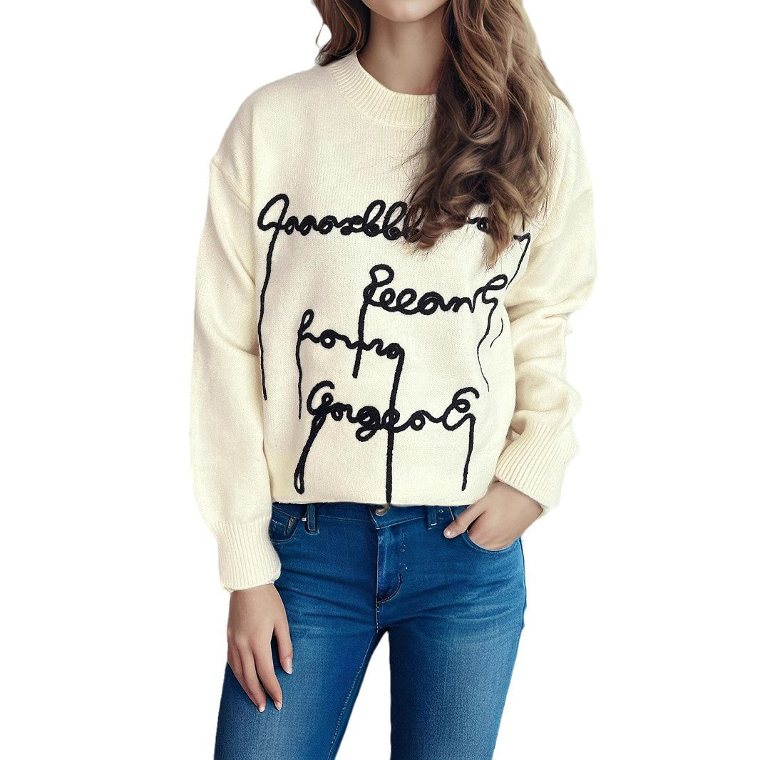 Kvinders hyggelige oversized sweater med kunstnerisk bogstavtryk Stilla