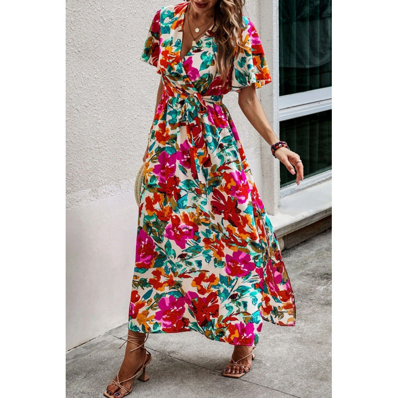 Dame Blomsterprint V-hals Maxi Kjole Stilla