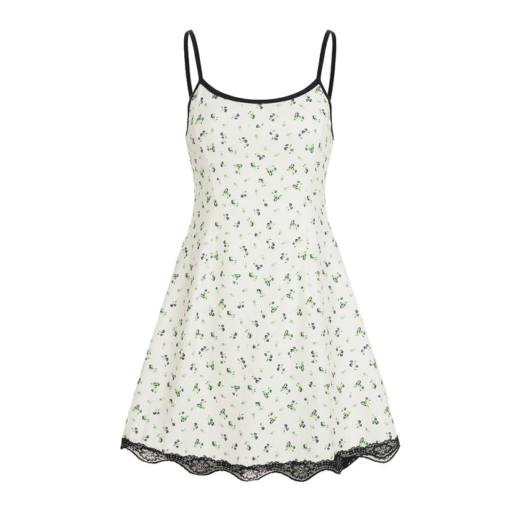 Dame Sommerligt Spaghetti-stropkjole med blomsterprint og spidskant Skovae