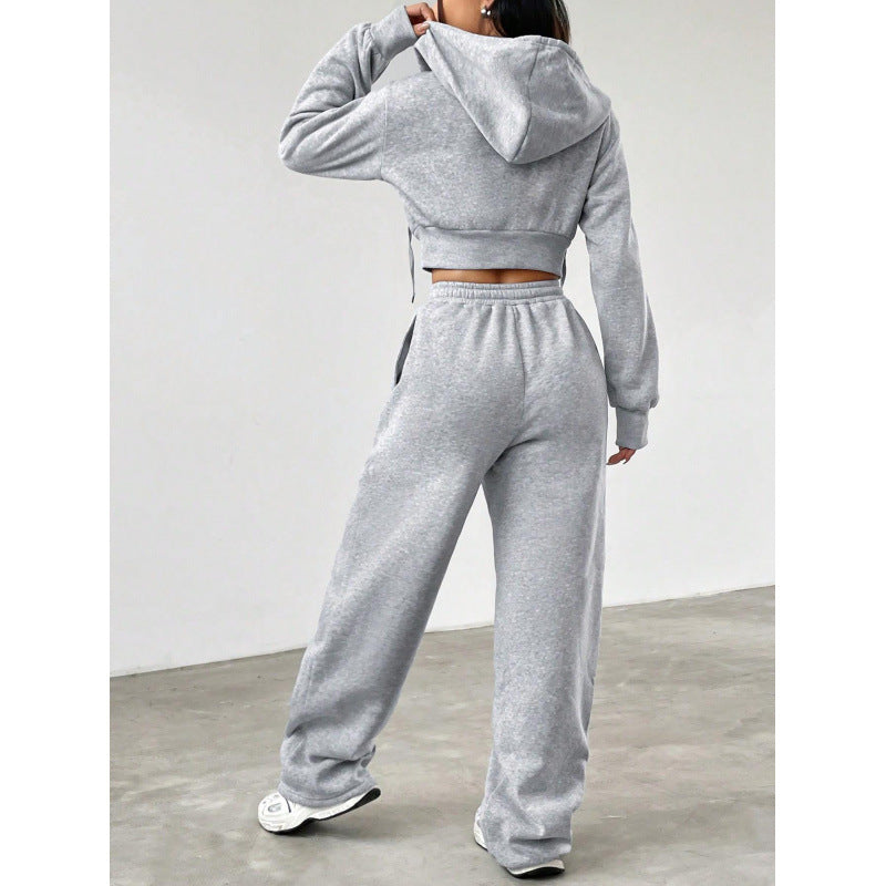 Femme Cozy Crop Hoodie og Løse Lounge-Bukser Sæt Stilla