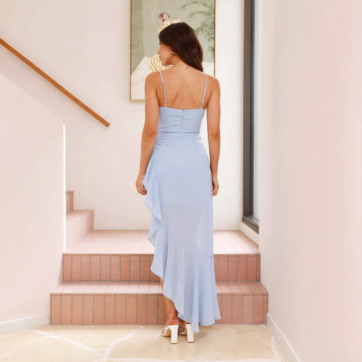 Damer Elegant Maxi Kjole med Asymmetrisk Snit og Rynker Stilla
