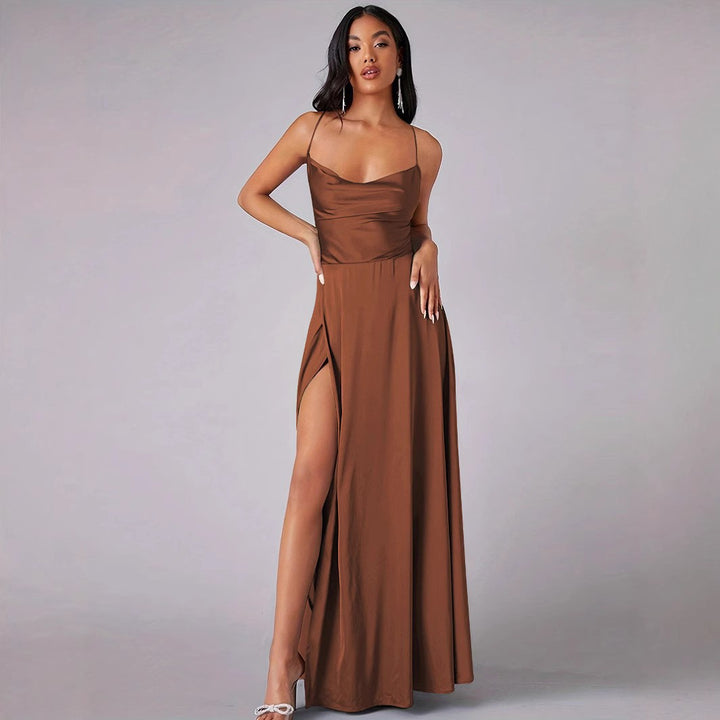 Dame Elegant aften kjole med off-shoulder design og høj splitt Skovae