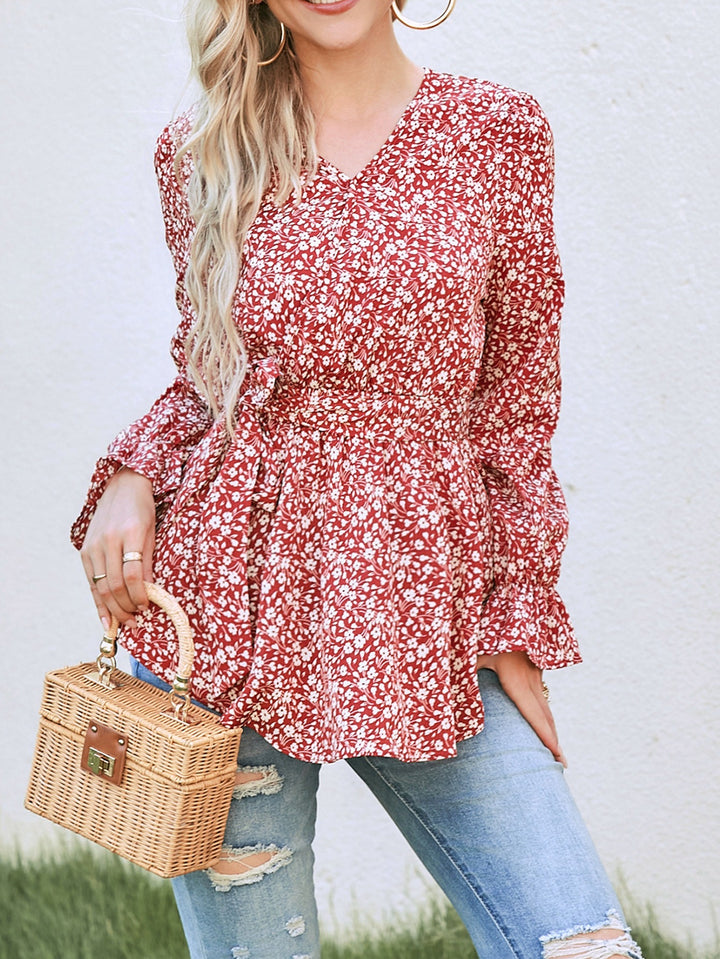 Dame blomster mønster peplum bluse Stilla