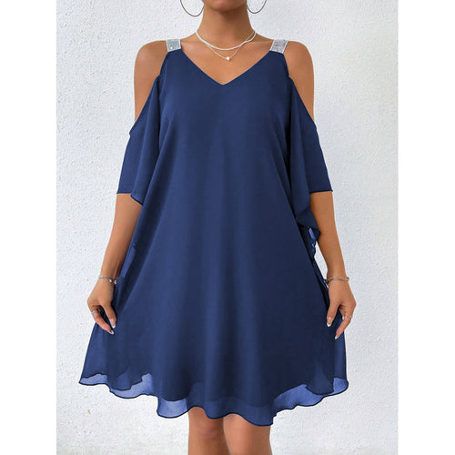 Kvinder Kold Skulder Chiffon Kjole med glitrende Detaljer Stilla