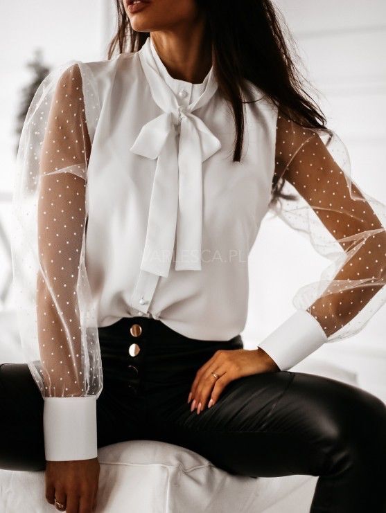Dame elegant bluse med transparente ærmer Stilla