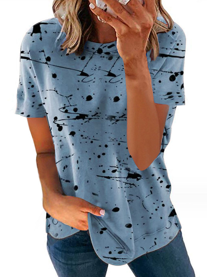 Dame T-shirt med kreativt farveklat-design Stilla