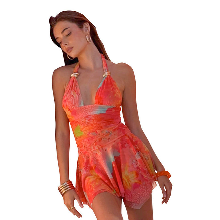 Damen Halterkleid mit floralem Design und figurformender Silhouette Skovae