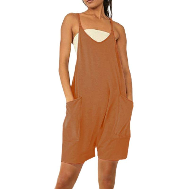 Dame Casual Jumpsuit med dyb udskæring og praktiske lommer Skovae