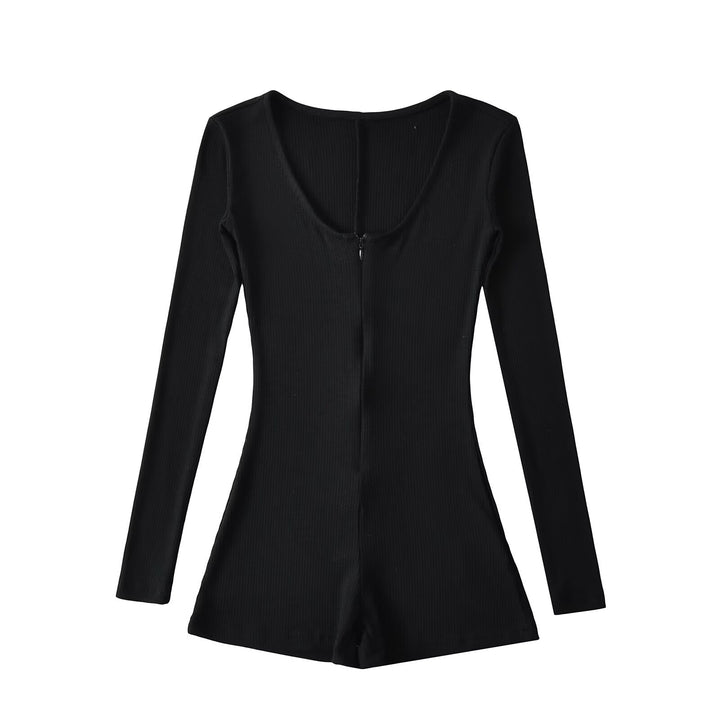 Dame Langærmet Playsuit med dyb Rundhalssnit og praktisk Lynlås Stilla