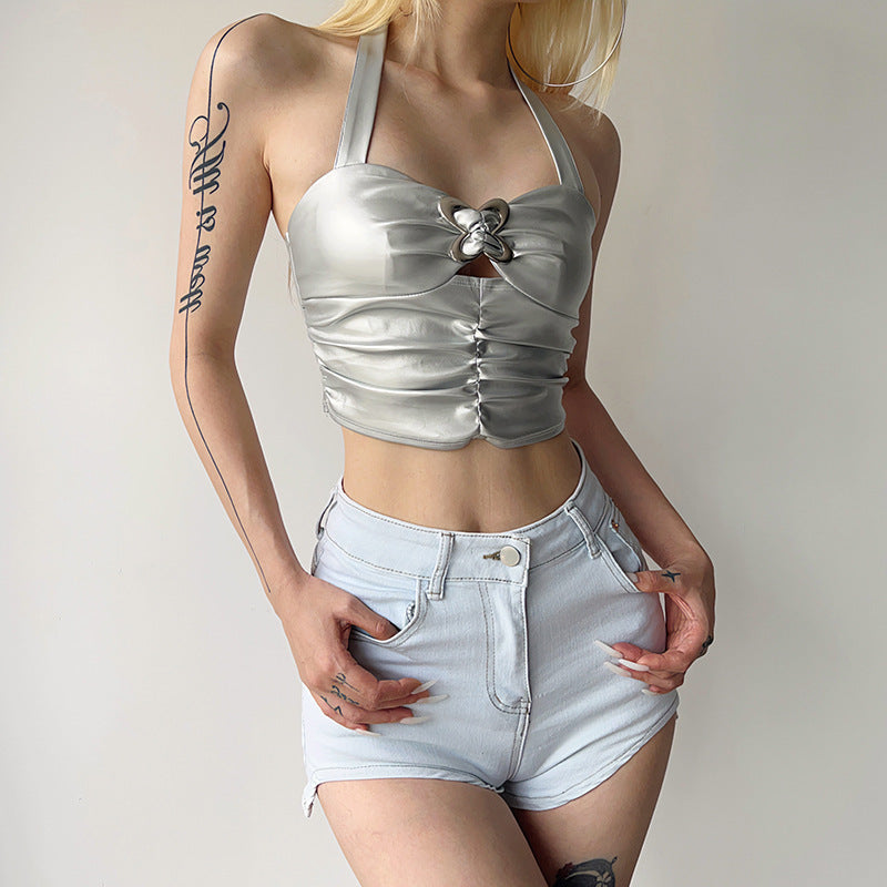 Dame Metallic Crop Top Skovae