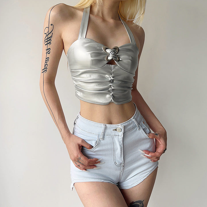 Dame Metallic Crop Top Skovae