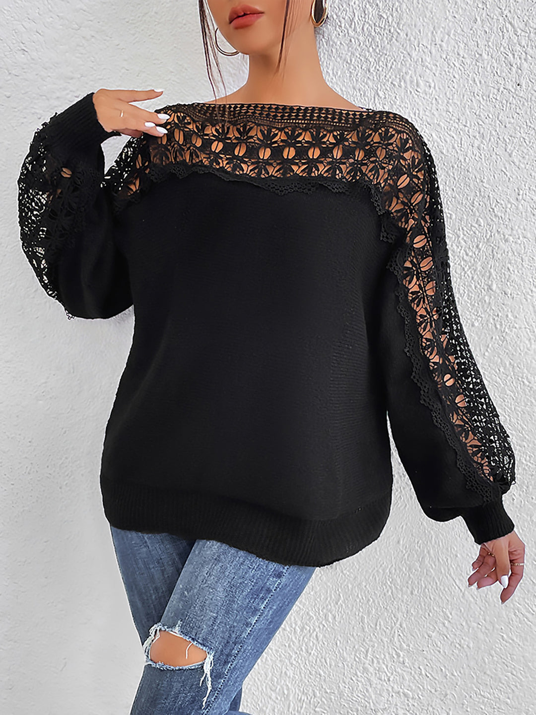 Dame Elegant Spids-Overlay Pullover Stilla