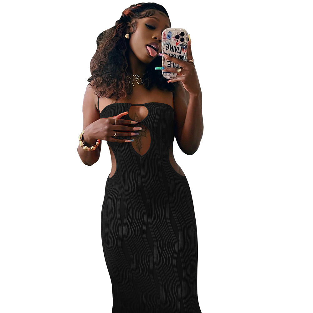 Dame Langærmet Maxikjole med sidelæg og bølgestruktur Stilla