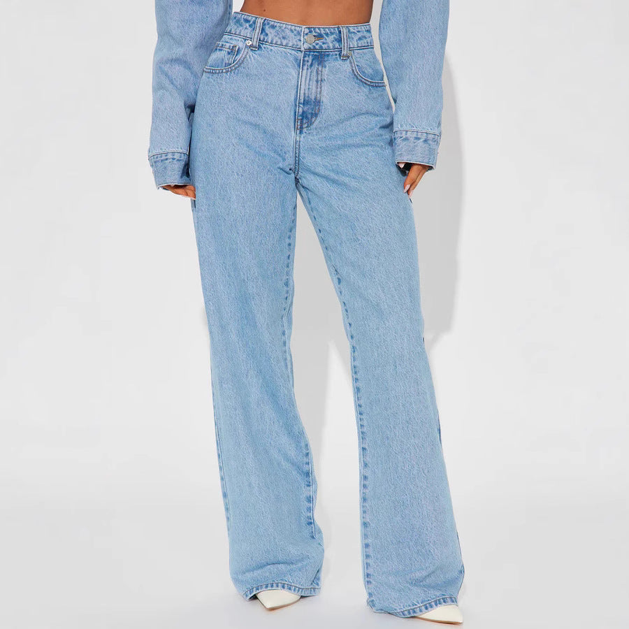 Dame Wide High-Waist Jeans med klassisk pasform og rå kanter Skovae