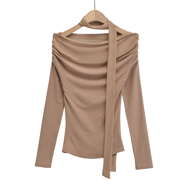 Dame Off-Shoulder Langærmet Top med elegant Drapée-Effekt Stilla