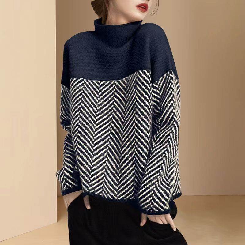 Kvinders sweater med høj krave og moderne bikubemønster Stilla