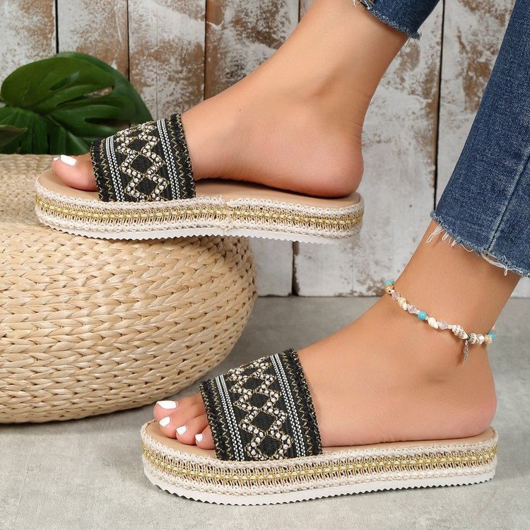 Dame Moda-sandaler med håndvævet strop-design og komfortabel platformsål Stilla