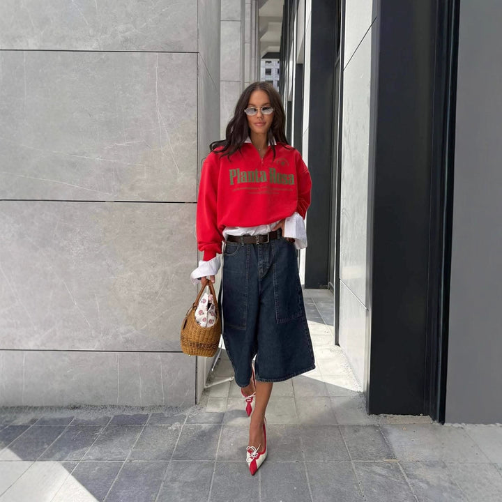 Dame sporty oversized sweater med krave Stilla