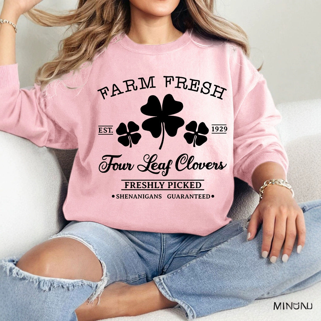 Dame fritids sweatshirts med vintage-inspireret kløvermotiv og behagelig pasform Stilla