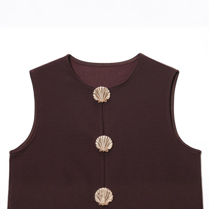 Dame Modest Vest med dekorative muslingeknapper Stilla