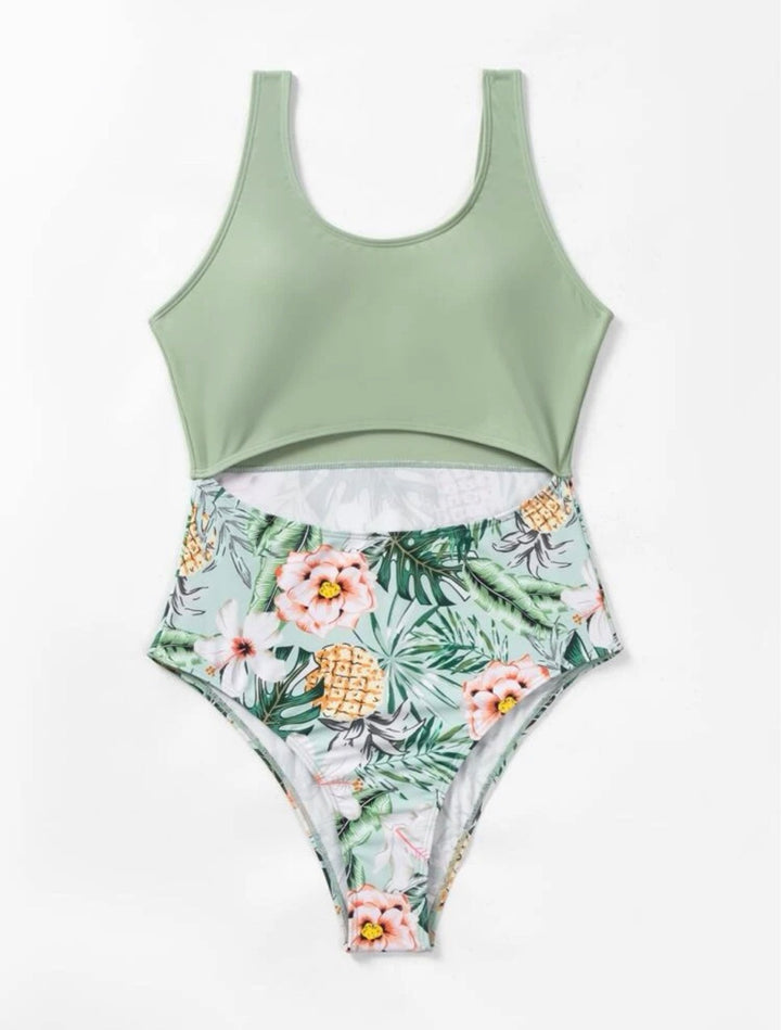 Dame Én-delt Badedragt med trendy Crop-Top og floralt Design Stilla