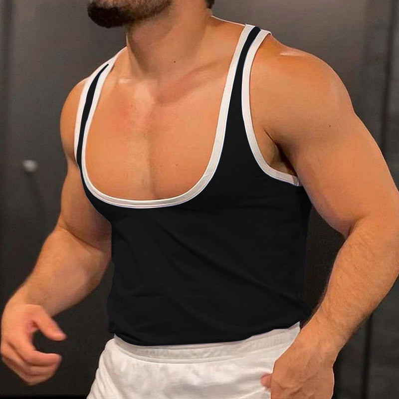 Herren nan sporty ærmeløs muskelshirt med kontrastbesætning Skovae