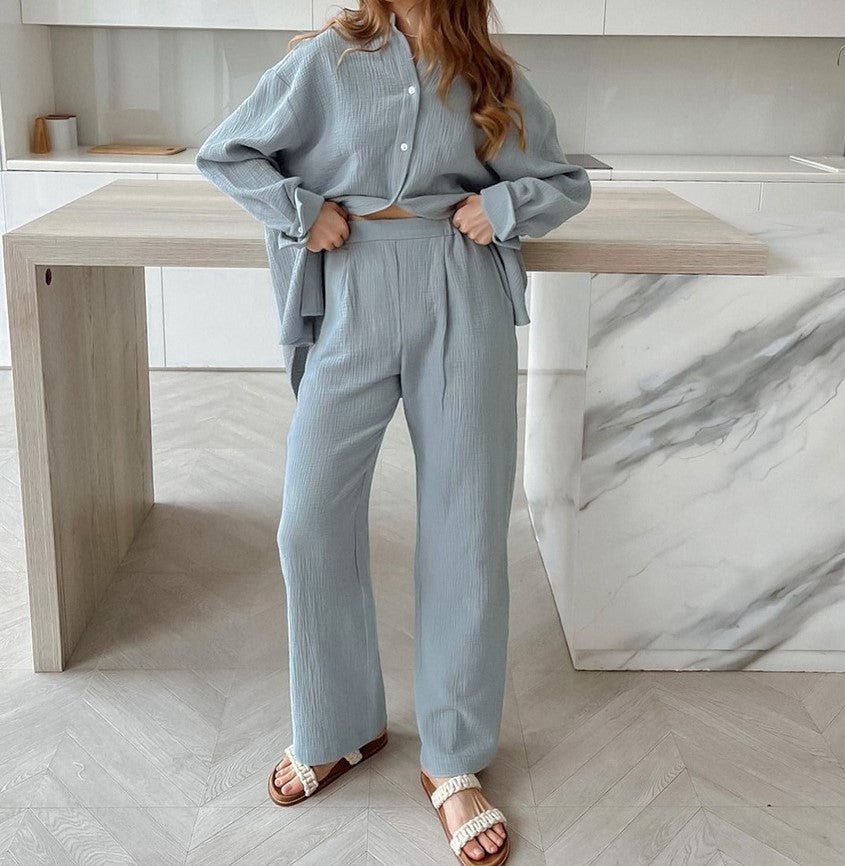 Dame afslappet strik-loungewear-sæt med blødt stof og løstsiddende overdel Stilla