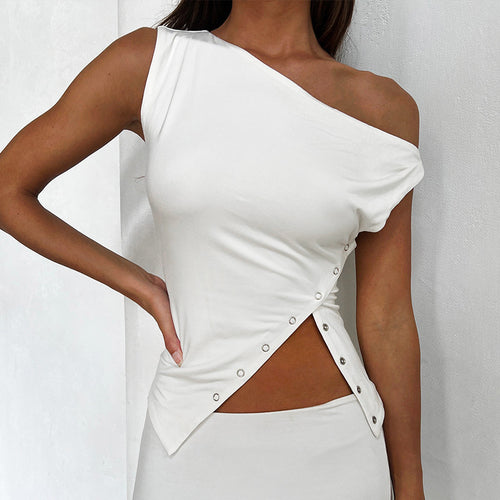 Femme Asymmetrisk Snap-Detail Top Stilla