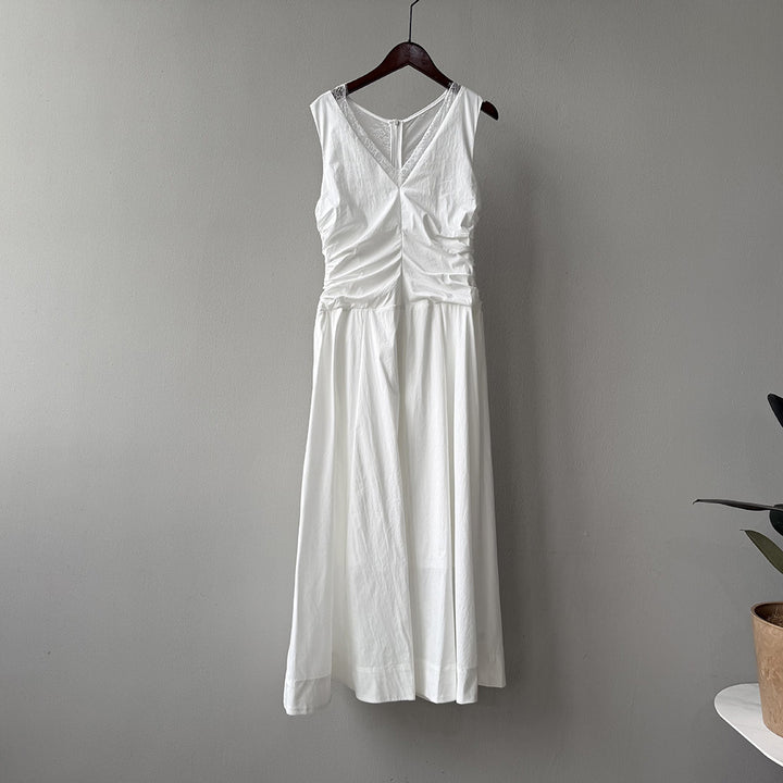 Dame Midi-kjole med draperinger og V-udskæring Stilla