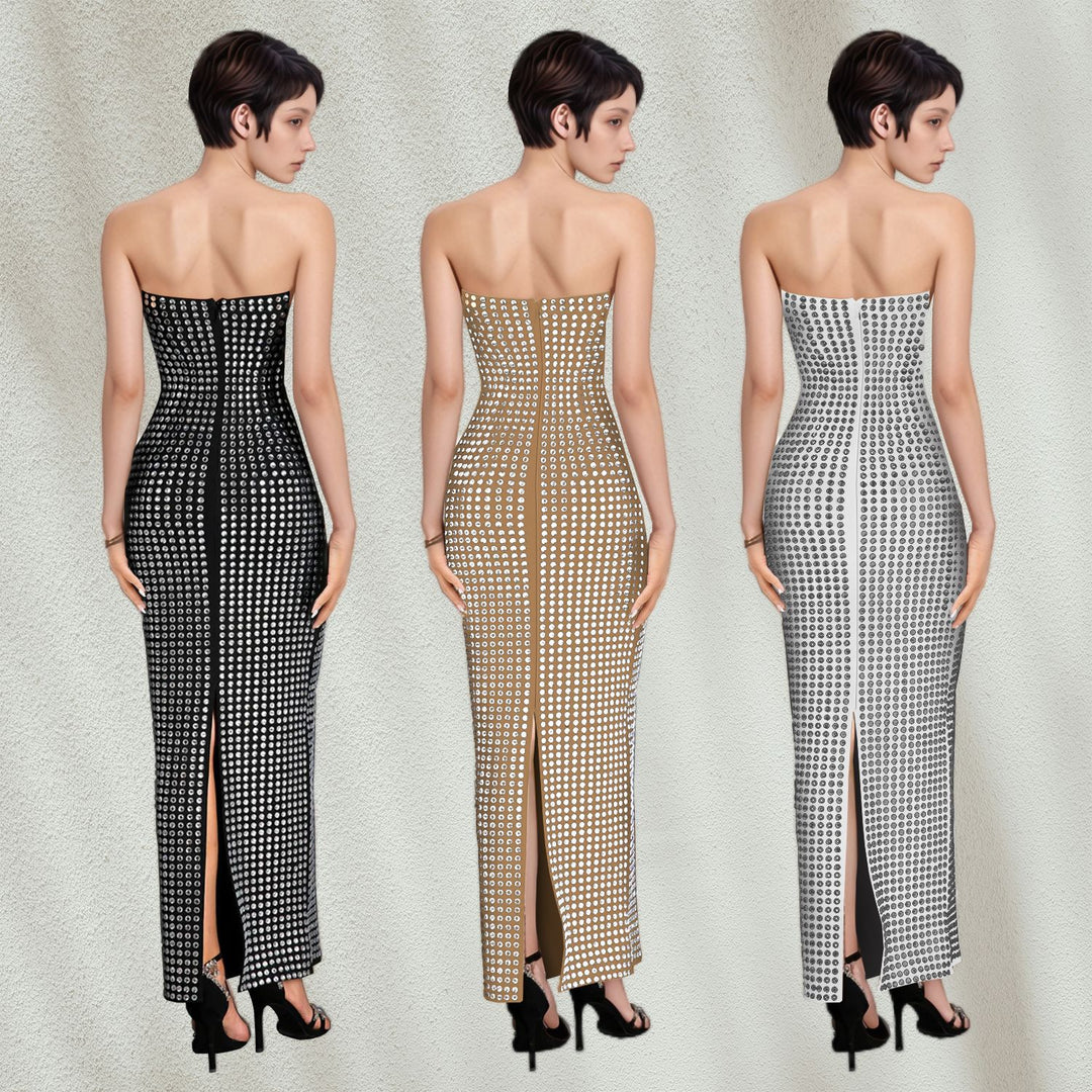 Dame Glamourøst Gulvlangt Kjole med strapless Design og funklende Strassdekorationer Stilla