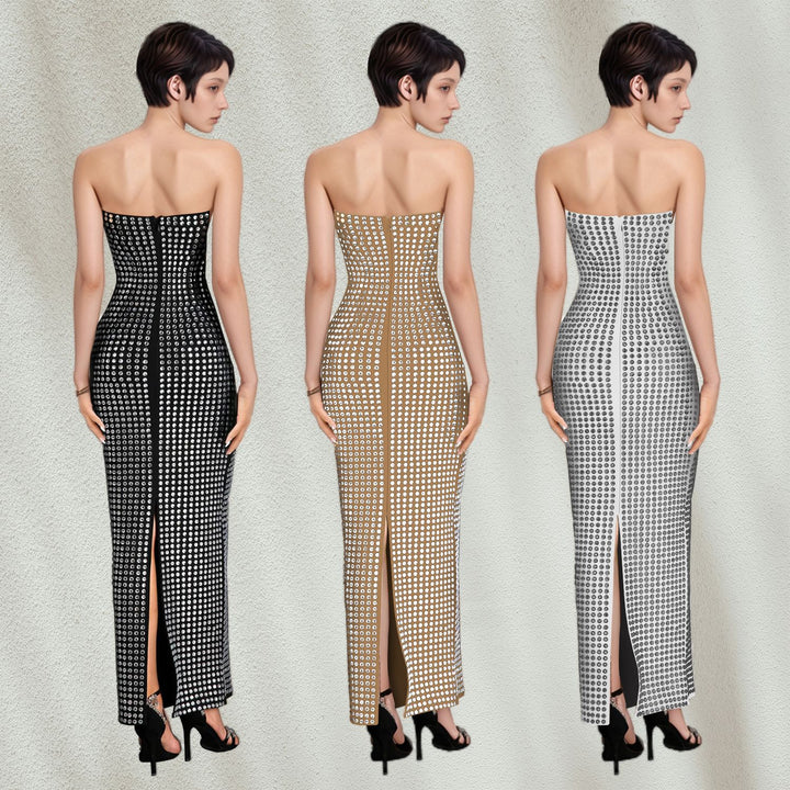 Dame Glamourøst Gulvlangt Kjole med strapless Design og funklende Strassdekorationer Stilla