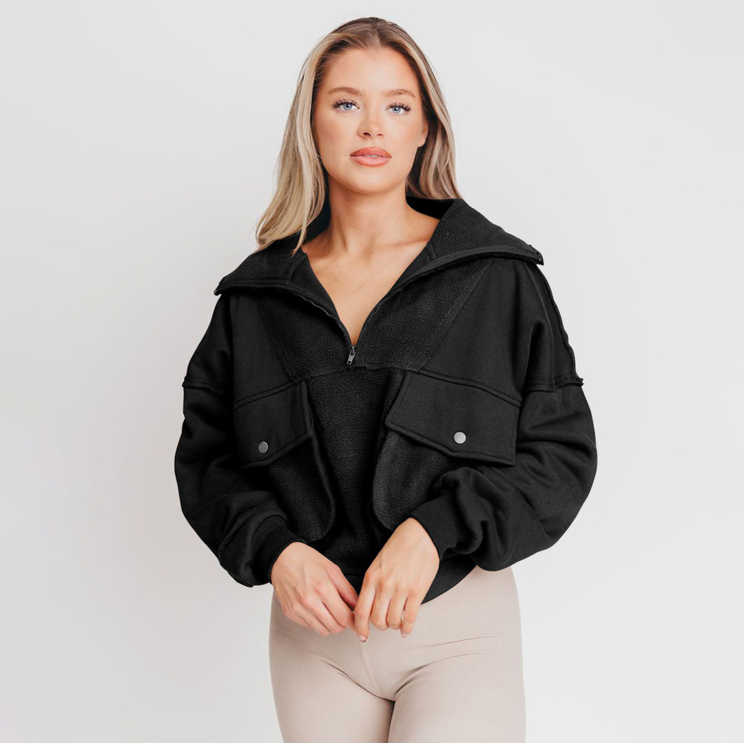 Dame hyggelig fleece-pullover med lynlås og praktiske lommer Stilla