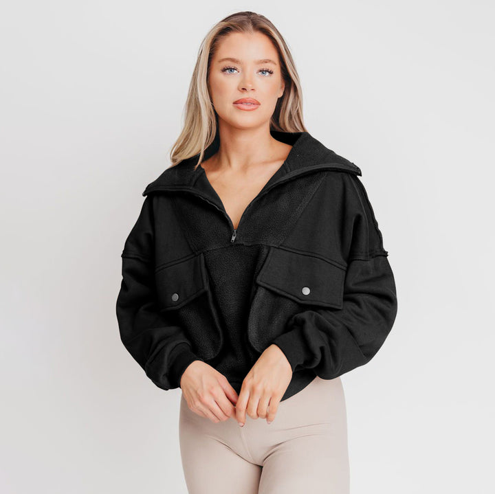 Dame hyggelig fleece-pullover med lynlås og praktiske lommer Stilla