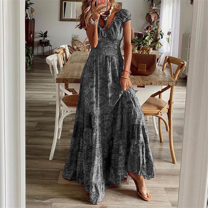 Dame Boho Maxi Kjole med rynket overdel og lagdelt kant Stilla