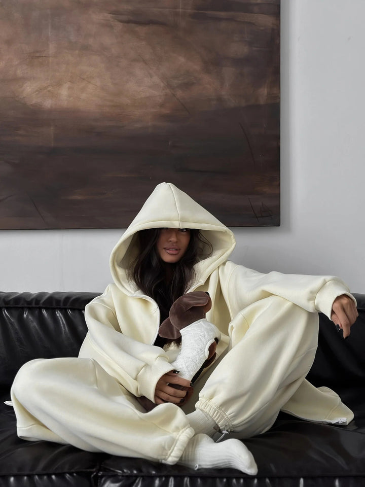Kvinders afslappede oversized hoodie og jogger sæt med elastiske manchetter og behagelig pasform