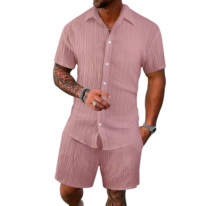 Herrer kortærmet skjorte og shorts sæt med struktureret design Stilla