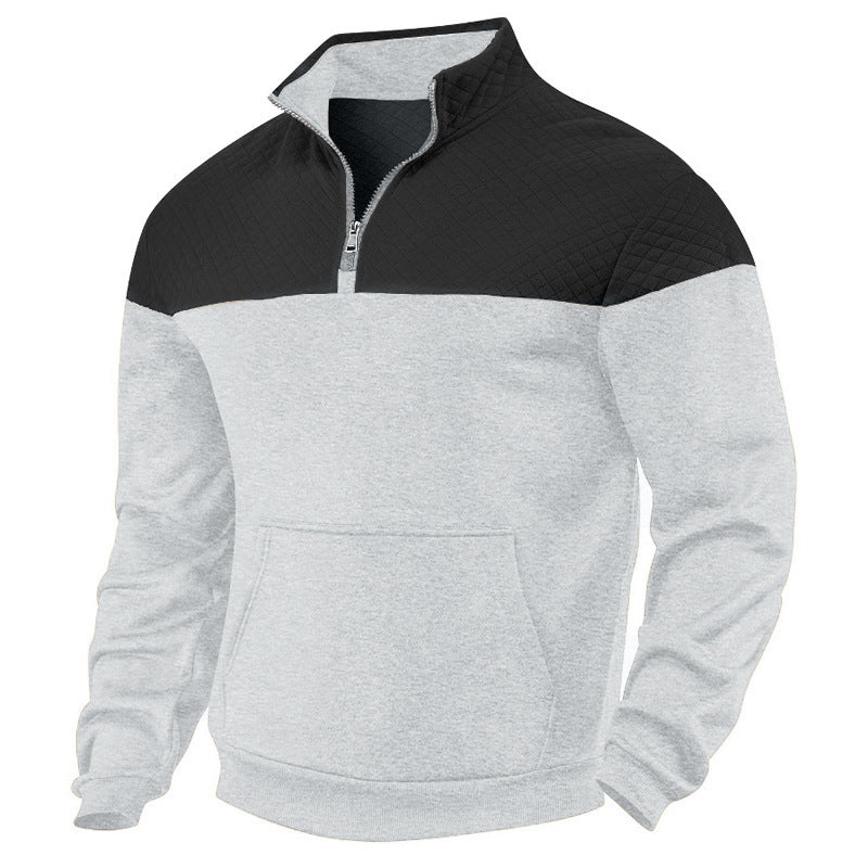 Herren nan quilted skulderpas halvzip sweater med kenguruhåpning og ståkrave Skovae