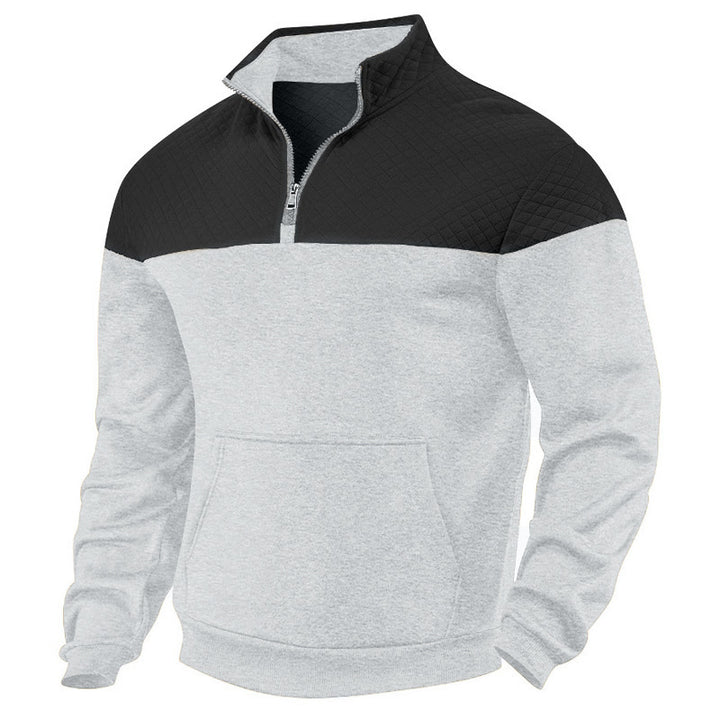 Herren nan quilted skulderpas halvzip sweater med kenguruhåpning og ståkrave Skovae