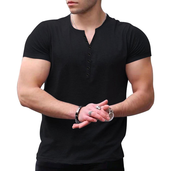 Herrer Fritid Kortærmet Henley T-shirt Stilla