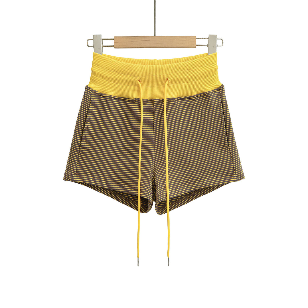 Dame Sporty Striped Shorts med høj talje og justerbar snor Stilla