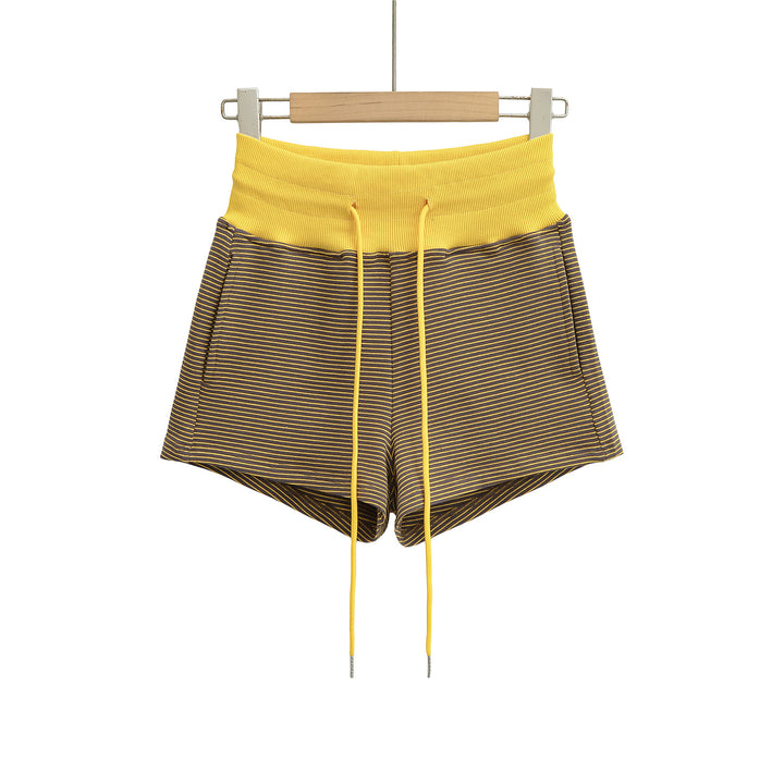Dame Sporty Striped Shorts med høj talje og justerbar snor Stilla
