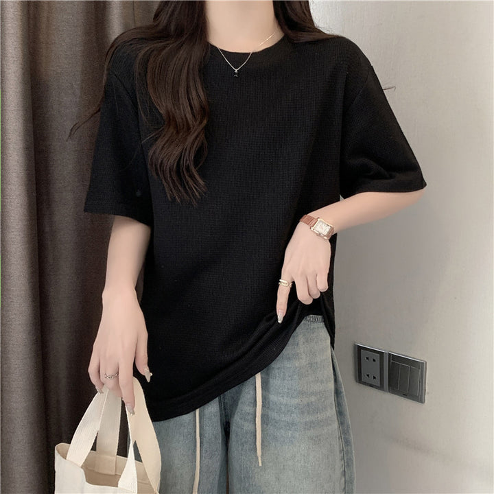 Femme Løs Pasform Teksturiseret Korte Ærme T-Shirt Stilla