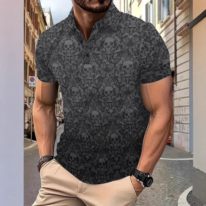 Herrer Poloshirt med moderne dødehoved-design og elegante ornamenter Stilla