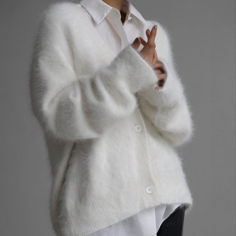 Damer hyggelig strikjakke med blød mohair-blanding og elegant knapliste Stilla
