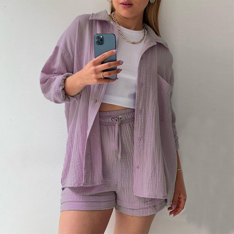 Damer Sommer Lounge-sæt lavet af let bomuldsstof med oversized bluse og shorts Stilla