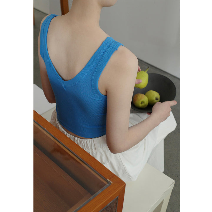 Dame ærmeløs V-udskæring Crop-Top i højkvalitets materialeblanding Stilla