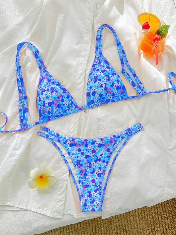 Dame triangel-bikini med blomsterdesign Skovae