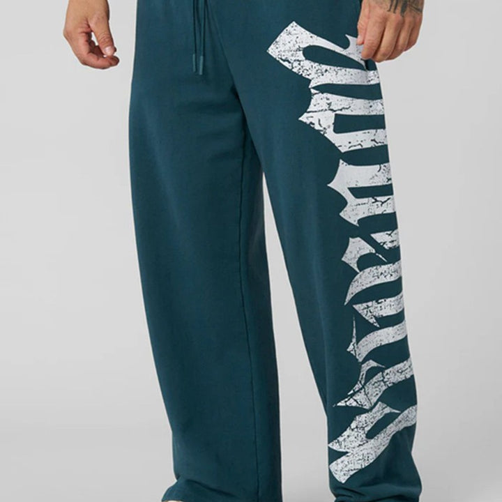 Herre nan vidde sweatbukser lavet af børstet fleece med sidelæns vintage-print og snor i livet Skovae