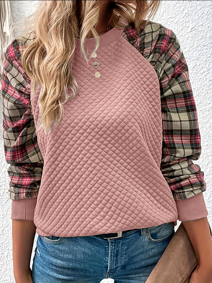 Dameu Casual Sweatshirt med quiltet design og ternede ærmer Stilla