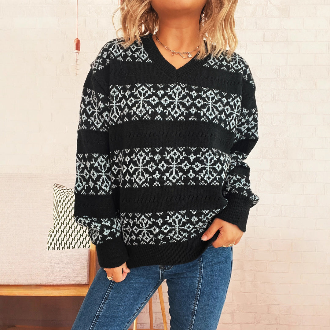 Kvinders chunky strikket sweater med vinttersnefnug mønster Stilla